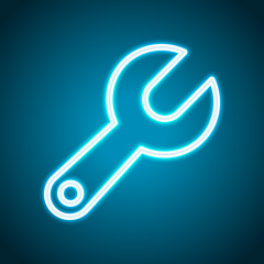 Simple wrench. Linear, thin outline. Neon style. Light decoratio