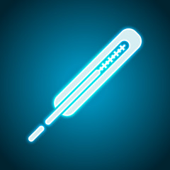 Medical thermometer for body. Neon style. Light decoration icon.