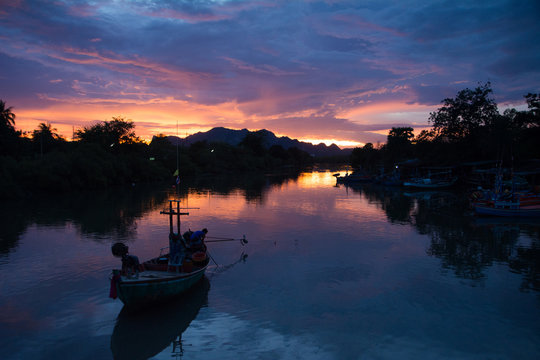 Canals of Thailand before night, Beautiful twilight in scene