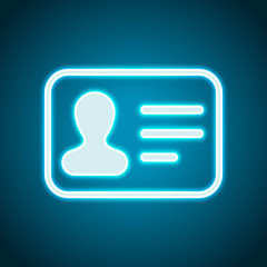 Identification card icon. ID profile. Neon style. Light decorati