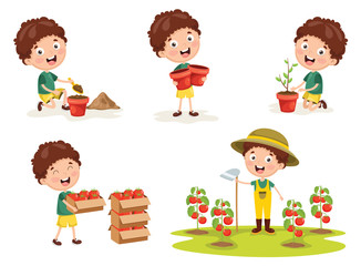 Vector Illustration Of Kid Farmer