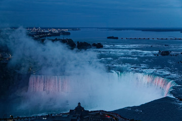 Illuminated Niagara falls at night