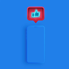 Matte smartphone template with a speech bubble and a neon like inside, vector illustration