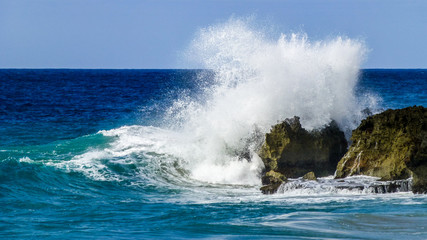 Big wave hit the rocks. Dominican Republic.