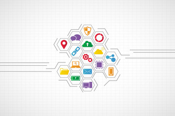 Technology icons concept , Abstract colorful hexagon integration