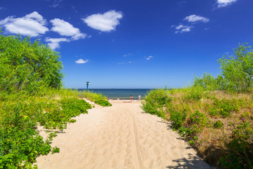 Entrance to the beach of Baltic Sea in Sopot at summer time, Poland