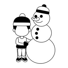 Cute boy with snowman cartoon vector illustration graphic design