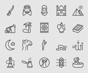 Line icons set for Islamic, Ramadan, Arabian Religions