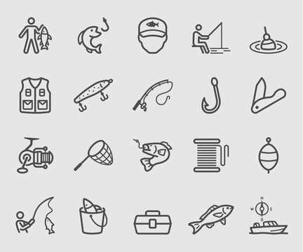 Line icons set for Fishing