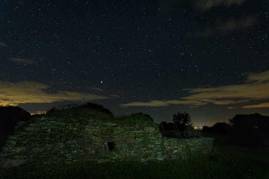 Night landscape with old structure near Montehermoso. Extremadura. Spain.