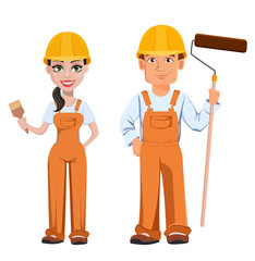 Builder man and woman in uniform