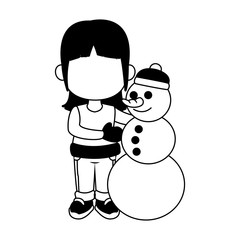 Beautiful girl with snowman cartoon vector illustration graphic design