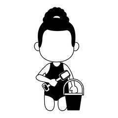 Girl in swim suit with sand bucket and shovel vector illustration graphic design