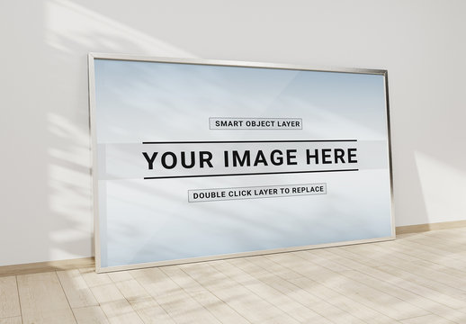 Large White Frame Leaning on Wall Mockup