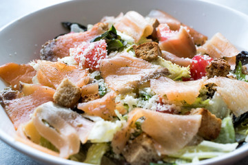 Salmon Salad with Crouton Bread Crumbs and Parmesan Cheese