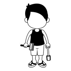 Boy in swim suit with sand tools vector illustration graphic design