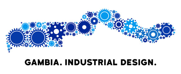 Repair Service the Gambia map composition of gears. Abstract geographic plan in blue shades. Vector the Gambia map is created of cogs. Concept of industrial company.