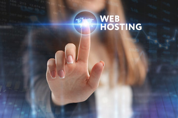 The concept of business, technology, the Internet and the network. A young entrepreneur working on a virtual screen of the future and sees the inscription: Web hosting