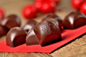 Close-up of cherry chocolate with a creamy filling liquor