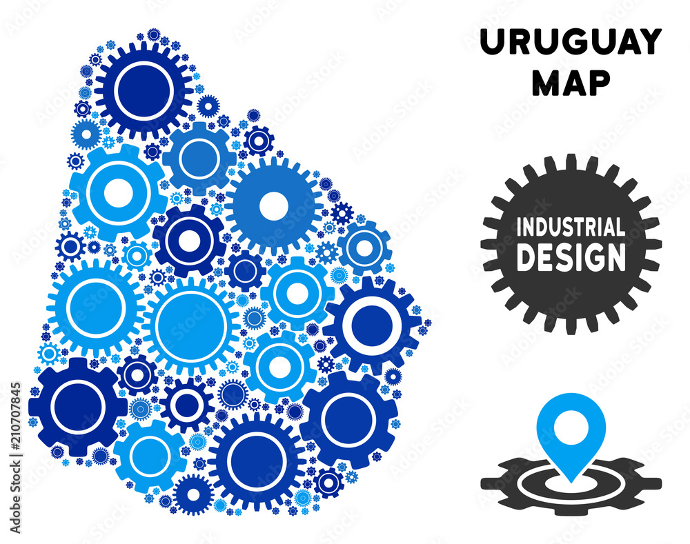 Poster repair service uruguay map collage of cogs. abstract territory scheme in blue color tints. vector ur