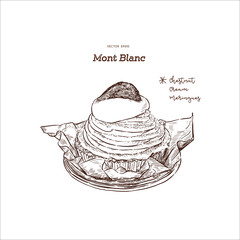 French traditional cake "Mont Blanc" with chestnuts cream, hand draw sketch vector.