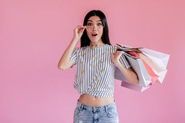 Young girl on pink background