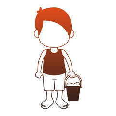 Cute boy in swim suit with sand bucket vector illustration graphic design