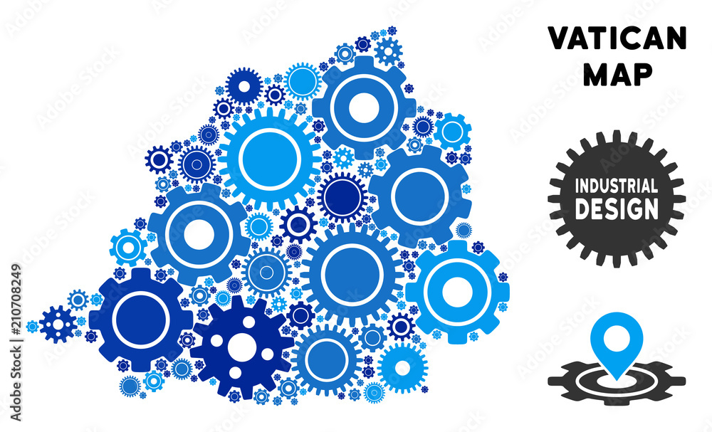 Poster repair service vatican map composition of cogs. abstract territorial scheme in blue color tints. vec