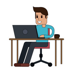 Man working with laptop at office vector illustration graphic design