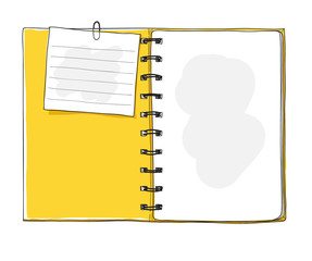 yellow notebook and note paper  hand drawn vector art illustration