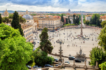 Naklejka premium Panoramic view of Piazza del Popolo in Rome, Italy. Rome architecture and landmark.