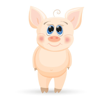 Cute cartoon piglet on a while background.