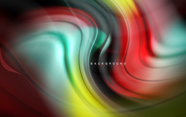 Fluid liquid colors design, colorful marble or plastic wavy texture background, glowing multicolored elements on black, for business or technology presentation or web brochure cover design, wallpaper