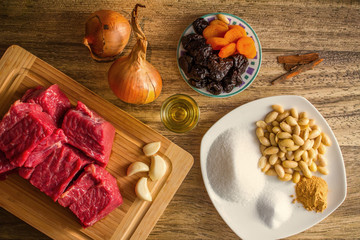 Moroccan beef, prune and almond tagine ingredients