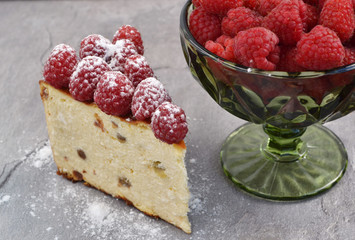 Raspberry cheesecake slice. Perfect homemade  sweet curd cake.