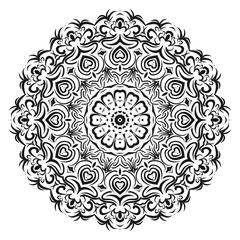 gold color round mandala on black background. vector illustration. for relax, tatoo, invitation.