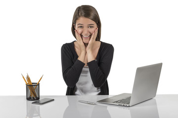 Business woman just received a surprise in her office