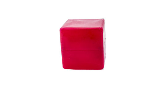 red toy cube on a white background