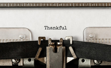 Text Thankful typed on retro typewriter