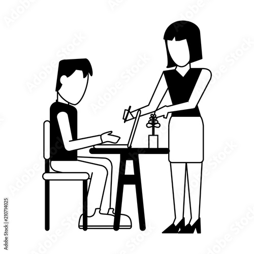 People Working With Laptop At Office Vector Illustration Graphic
