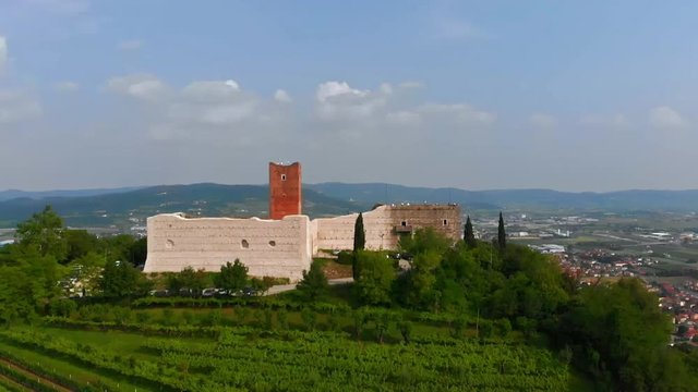 Flight over the real Romeo and Juliet's castles. The story was born in a small town called Montecchio, where the two fighting families had castles facing each other.