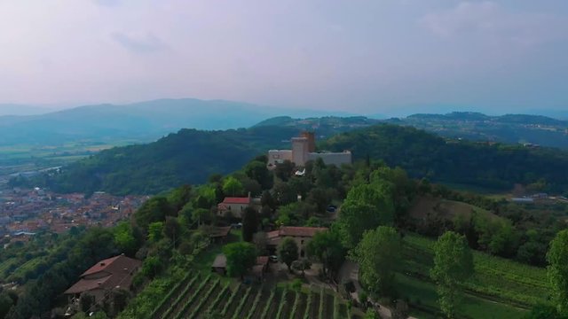 Flight over the real Romeo and Juliet's castles. The story was born in a small town called Montecchio, where the two fighting families had castles facing each other.