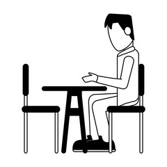 Man seated at dinning room vector illustration graphic design