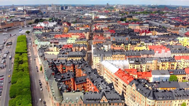 Aerial view of Stockholm Sweden's colorful architecture.

