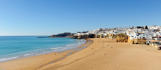 Albufeira beach, one of the most visited by European tourists. Algarve, south of Portugal.