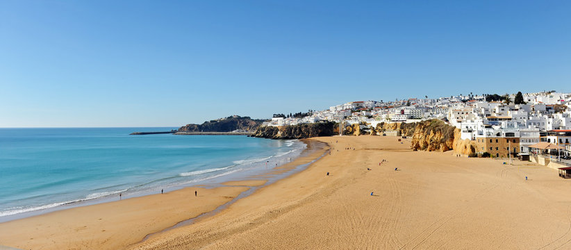Albufeira beach, one of the most visited by European tourists. Algarve, south of Portugal.