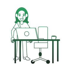 Woman working with laptop at office vector illustration graphic design