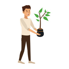 Young man with plant vector illustration graphic design