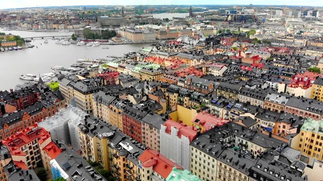 Aerial view of Stockholm Sweden's colorful architecture.
