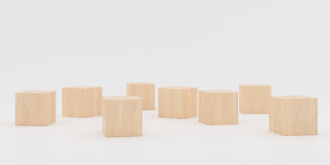 Obraz premium Abstract concept of wooden cubes toy isolated on white background, 3d rendering